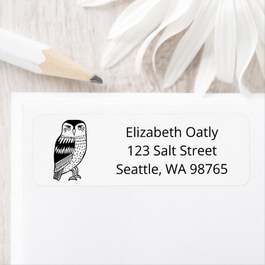 Watchful Owl Line Drawing CUSTOM Mailing Address Etiket (Insitu)