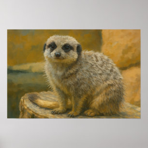 Watchful Stillness – Realistisch Meerkat portret Poster