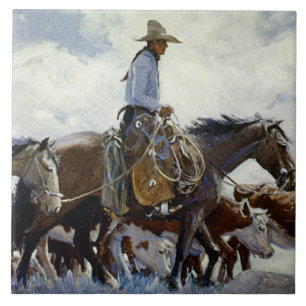 “Watching Him Move” Westerse kunst van WHD Koerner Tegeltje