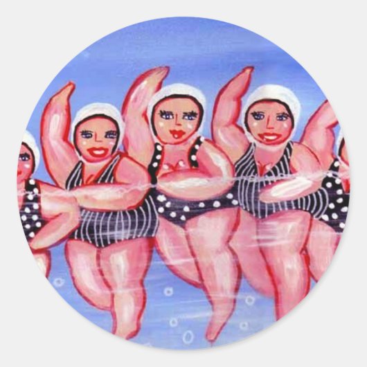 Water Aerobics Divas Fun Whimsical Chubby Ronde Sticker (Voorkant)