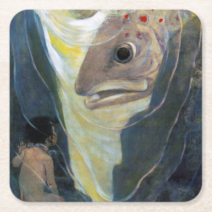 Water Baby en Vis, Jessie Willcox Smith Vierkante Kartonnen Onderzetter