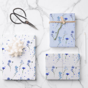 Water Blauwe Wilde Bloem Bruiloft Inpakpapier Vel