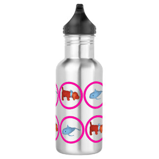 Water Bottle - Circles with Whale and Dog Waterfles