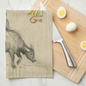 Water Buffalo Kind Chinees Ox 2021 C kleur T Theedoek (Quarter Fold)