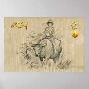Water Buffel Kid Chinese Os Jaar 2021 HorP Post Poster