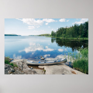 Water Canoe on Lake in Sweden Poster