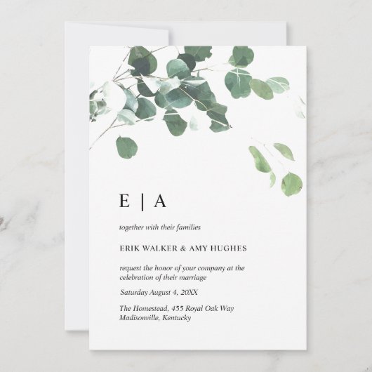 Water color eucalyptus leaves pari invitation (Devant)