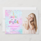 Water Color Unicorn & Pool Photo Invitation (Devant)
