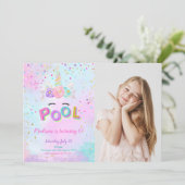 Water Color Unicorn & Pool Photo Invitation (Debout devant)