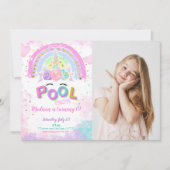 Water Color Unicorn & Pool Photo Invitation (Devant)