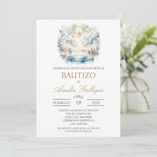 Water colored  Spanish baptism Invitation (Debout devant)