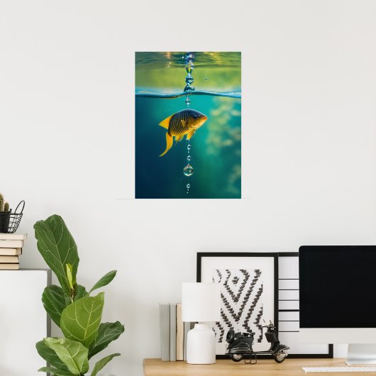 Water Drop Transformeert In Duikende Vissen Met Ee Poster (Thuiskantoor)