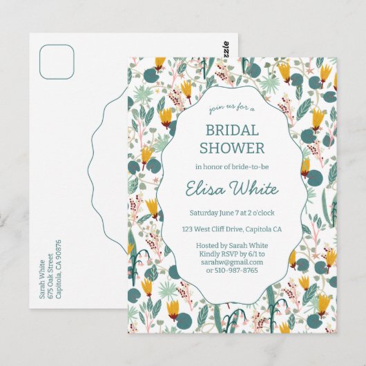 Water Garden Floral Bridal ShowerCUSTOM Invitation (Devant / Derrière)