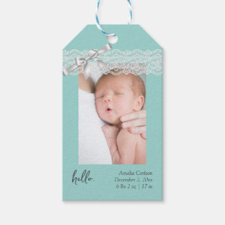 Water Green Lace geboorte aankondiging Cadeaulabel