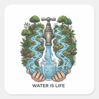 Water Is Life | Nature Ecosystem Conservation Art Vierkante Sticker