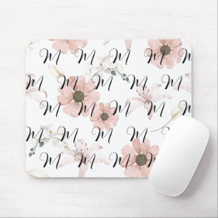 Water Kleur Blozende Roze Bloemen Kunst Monogram Muismat