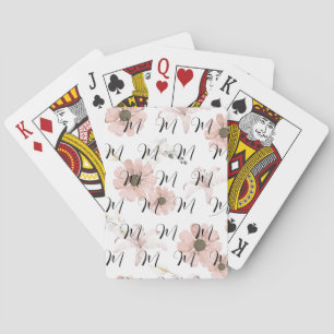 Water Kleur Blozende Roze Bloemen Kunst Monogram Pokerkaarten