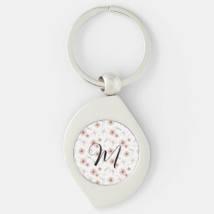 Water Kleur Blozende Roze Bloemen Kunst Monogram Sleutelhanger