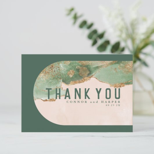 Water-kleur Modern | Ovale boog Abstracte smaragd Bedankkaart (Staand voorkant)