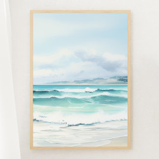 Water Kleur Turquoise Strand Print 3 van 3 Poster