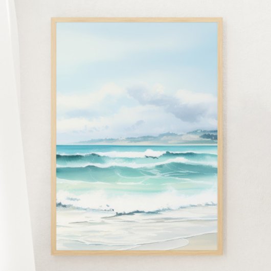 Water Kleur Turquoise Strand Print 3 van 3 Poster