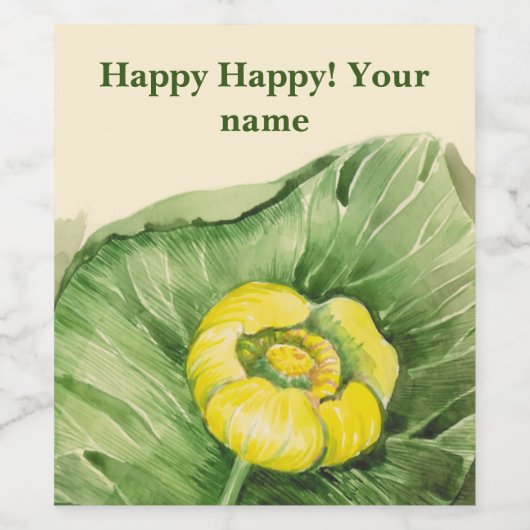 Water Lilies gele waterverf Wijn Etiket (Enkel label)