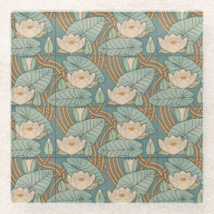 Water Lilies Lily Art Nouveau Natuur Glazen Onderzetter