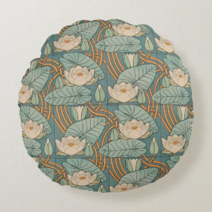 Water Lilies Lily Art Nouveau Natuur Rond Kussen