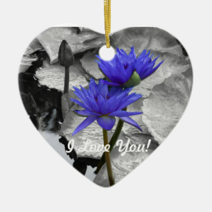 Water Lily Love "I love you" Heart Ornament
