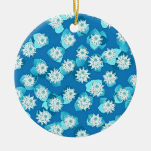 Water Lily patroon, turquoise, blauw en wit Keramisch Ornament
