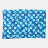 Water Lily Pattern, Turquoise, Blue and White Theedoek (Horizontaal)