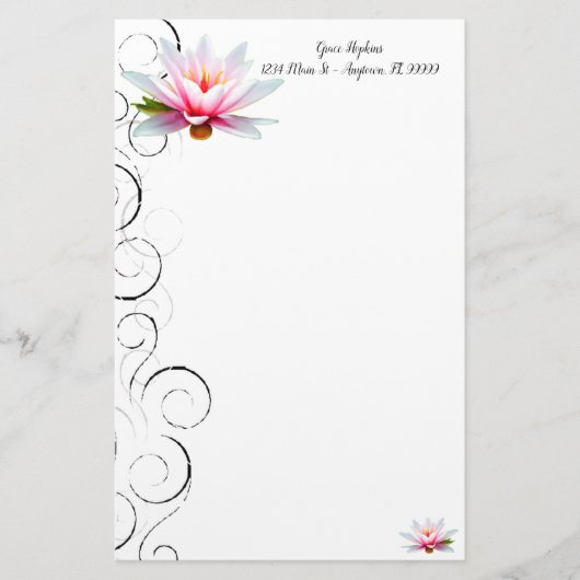 Water Lily Personalized Stationery Briefpapier (Voorkant)