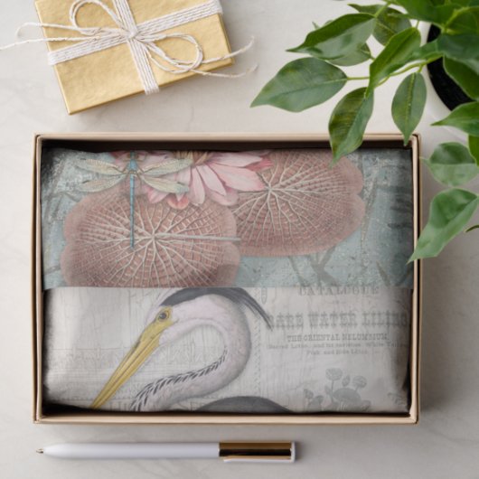 Water Lily Pond Grey Heron  ontkoppelingskunst Tissuepapier (Geschenk)