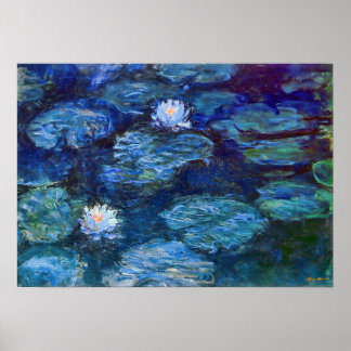 Water Lily Pond in Blue van Claude Monet Fine Art Poster