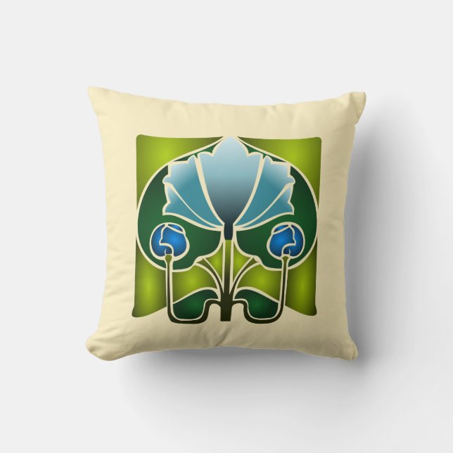 Water Lily Stencil Pillow Kussen (Voorkant)
