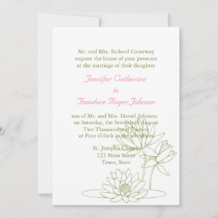 Water Lily Wedding Invitations Floral Sketch Kaart