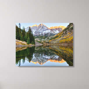 Water Maroon Bells Lake Aspen Trees Canvas Afdruk