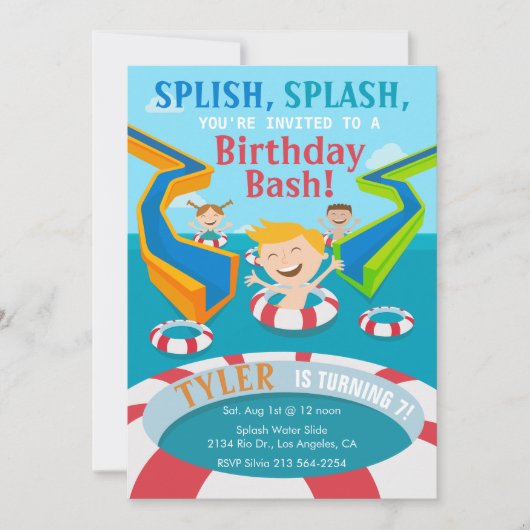 Water Park Boys Swimming Birthday Party Invitation (Devant)