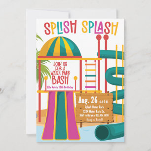 Water Park Verjaardagsfeestje Splish Splash Bright Kaart