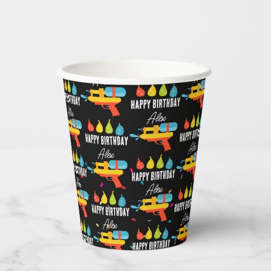 Water Pistool & Ballonnen Zomerfeest Papieren Bekers (Voorkant)