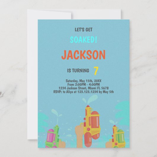 Water Pistool Birthday Invitation Kaart (Voorkant)