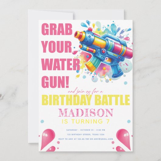 Water Pistool Zomer Meisje Verjaardagsfeest Kaart (Voorkant)