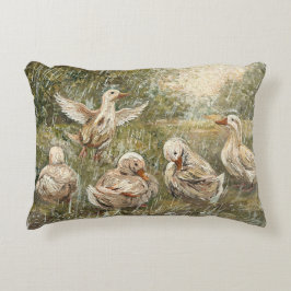 Water Play Whimsical Farmhouse Duck Family Pond Accent Kussen