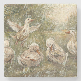 Water Play Whimsical Farmhouse Duck Family Pond Stenen Onderzetter