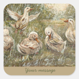 Water Play Whimsical Farmhouse Duck Family Pond Vierkante Sticker