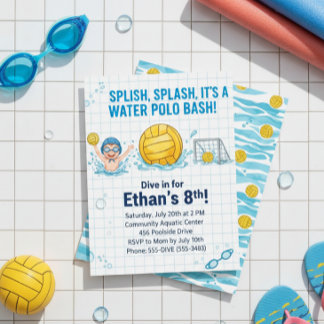 Water Polo Pool Party Boy Birthday Invitation