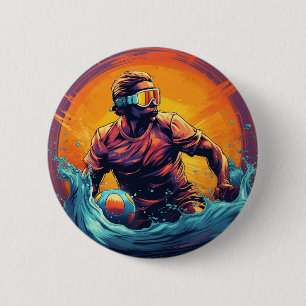 Water Polo Speler Kleurrijke Waterpolo Ronde Button 5,7 Cm
