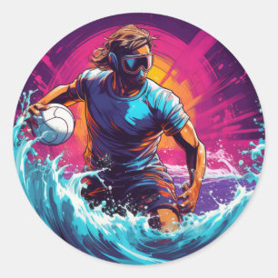 Water Polo Speler Kleurrijke Waterpolo Ronde Sticker