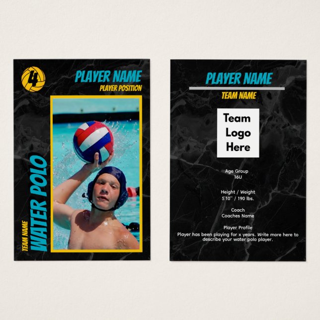 Water Polo Trading Card Customizable Collectible (Devant & derrière)