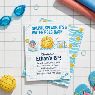 Water Polo Zwembad Feest Jongen Verjaardagsuitnodi Kaart